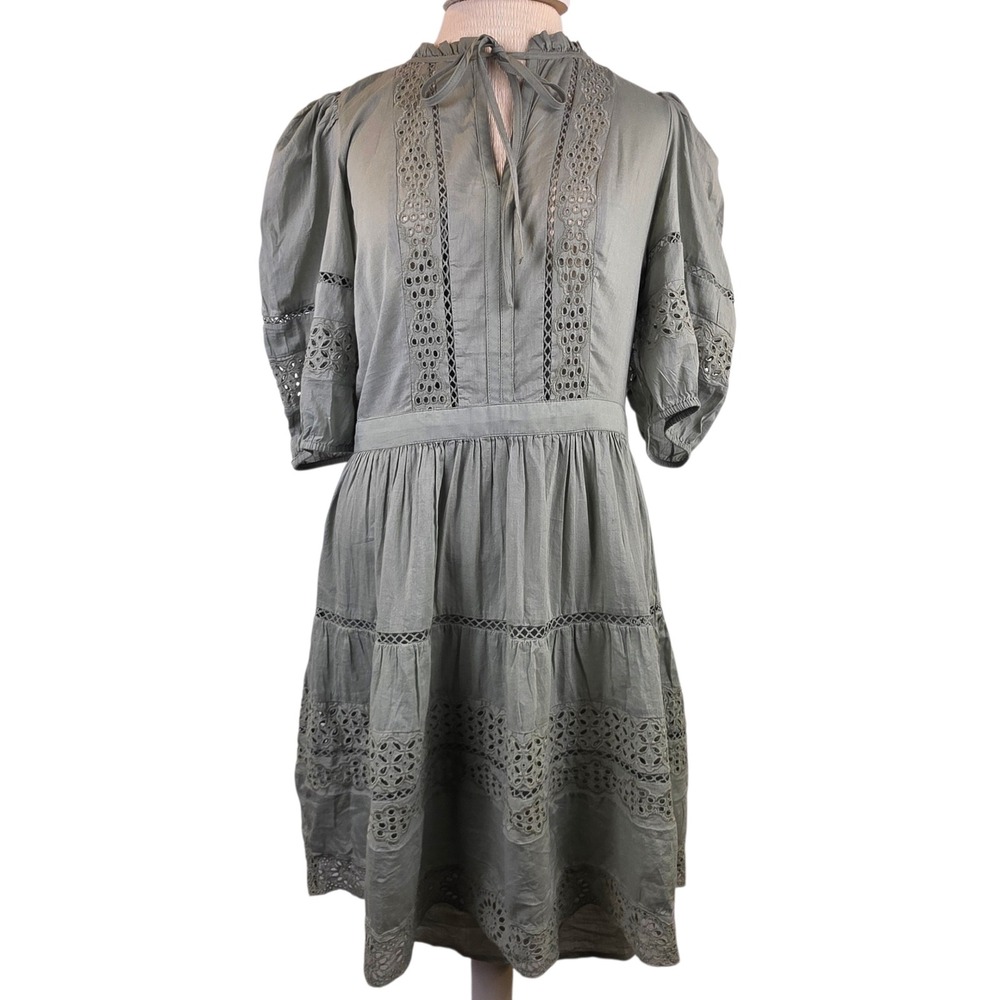 Gap Sage Green Eyelet Lace Puff Sleeve Mini Dress NWT Small Tall Cottagecore